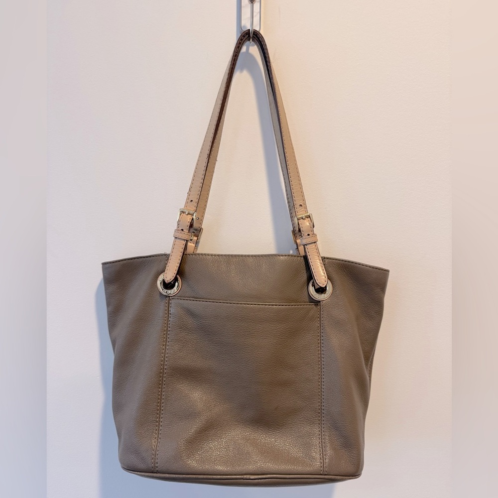 Michael Kors Brown Gray Soft Leather Tote Shoulder Bag
